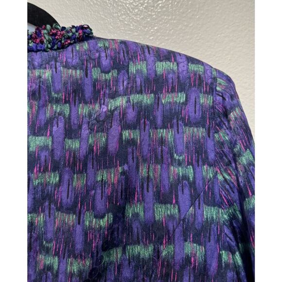 Vintage Anne Crimmins UMI Collections Size 4 100% Silk Blazer Artsy Shaggy Trim - Picture 10 of 11